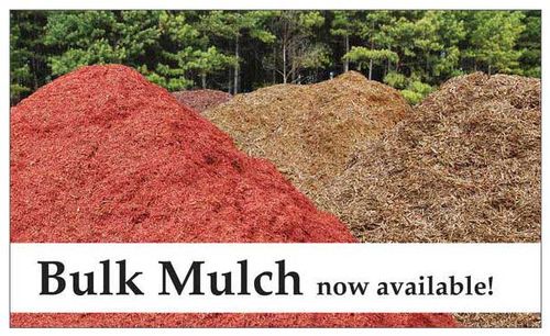 We have a standard 2' x 3' and 1' x 4' version of Bulk Mulch, but Adam's Nursery South Carolina wanted a larger banner, so we created this 5' x 3' banner by combining photos of large mulch piles and trees for the background.