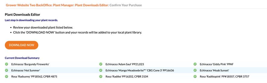 You will be able to review the plants you have selected to add to your plant library before confirming the download.
