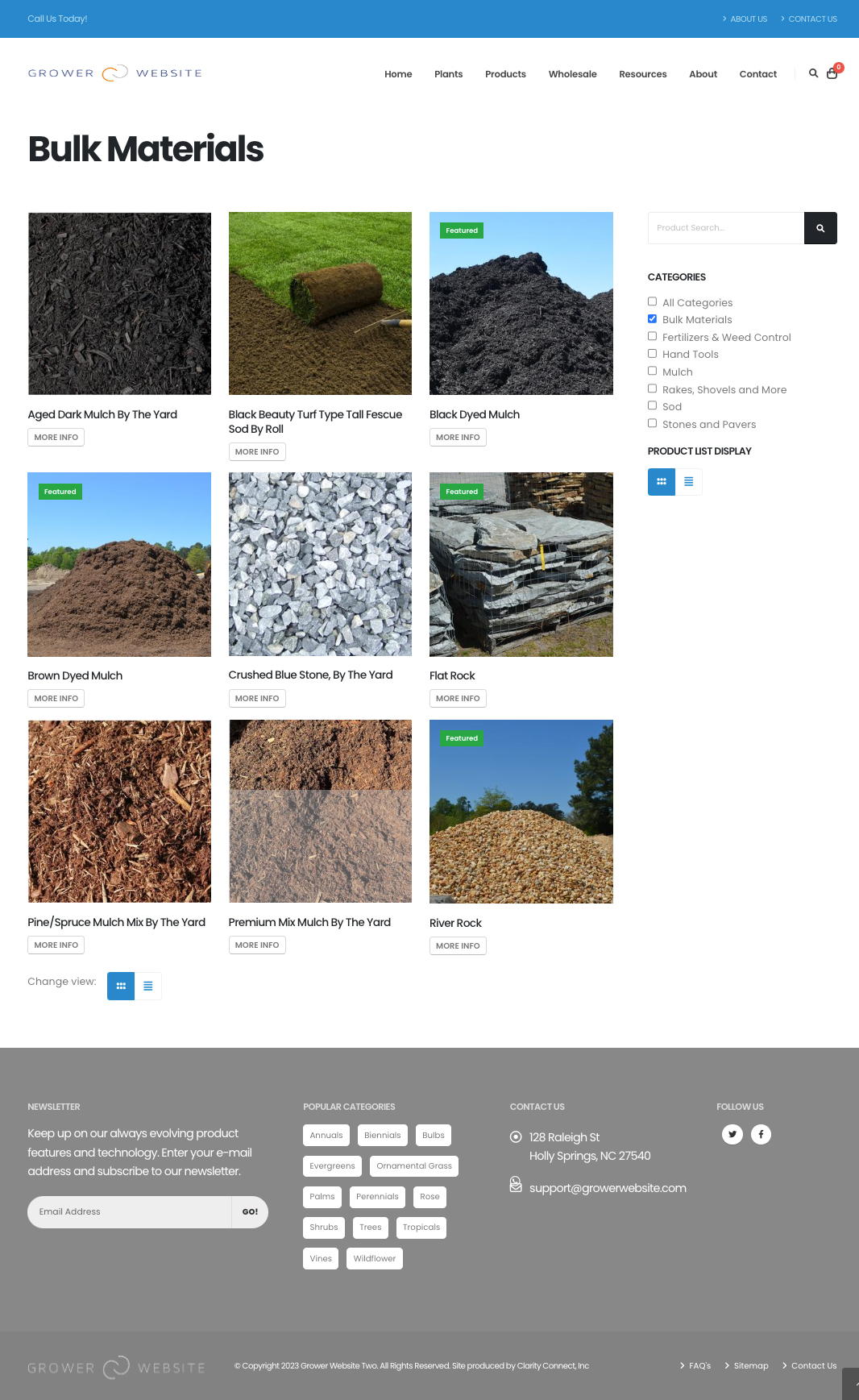 Products summary page filtered to 'Bulk Materials'