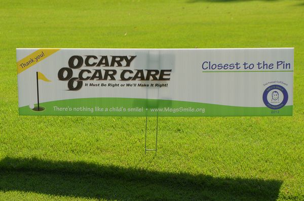 We designed the 'Hole In One' and 'Longest Drive' sponsor signs to be a different shape (4' wide by 1' high) to help them stand out from other tee box sponsor signs.