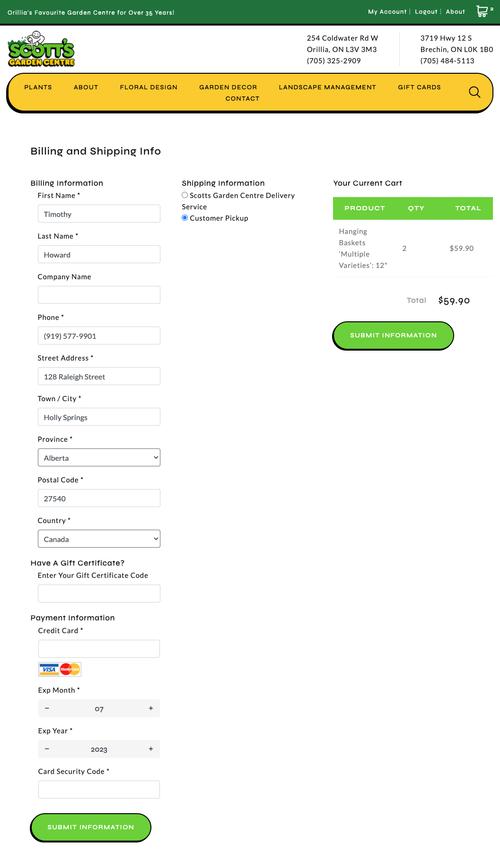 Image of shopping cart where user can select from in-store pickup or local delivery.