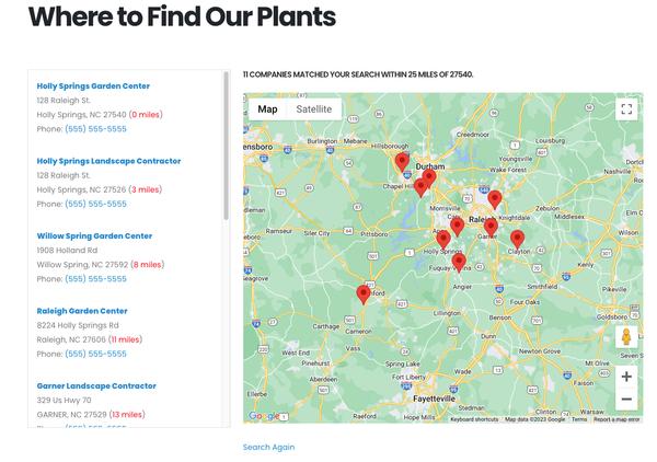 You can limit search results to specific 'types' of locations. In this example, you can search for Retail Garden Centers, Landscapers or both.